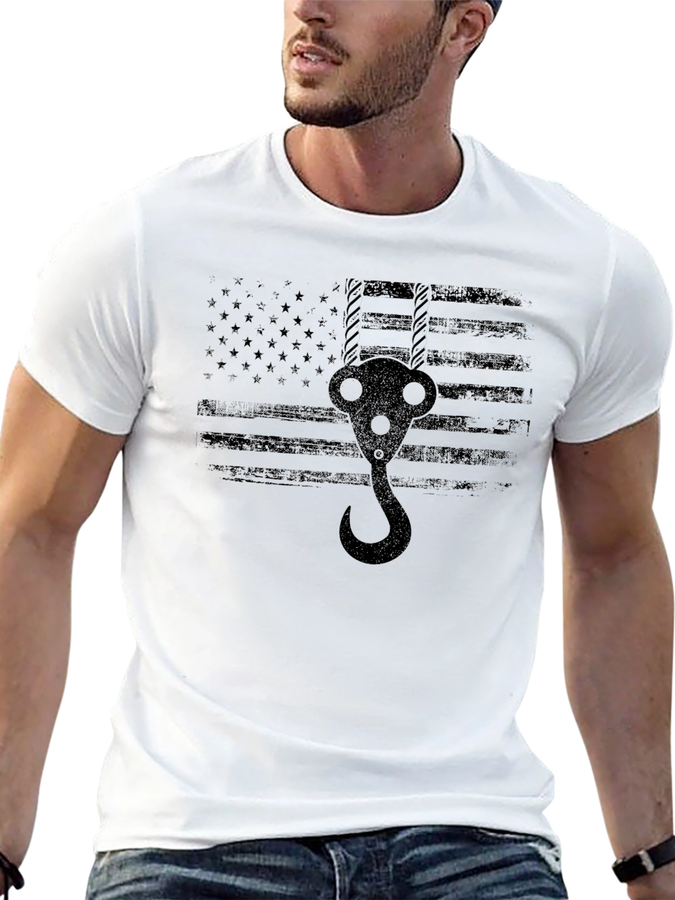 American Flag Crane Hook T-Shirt