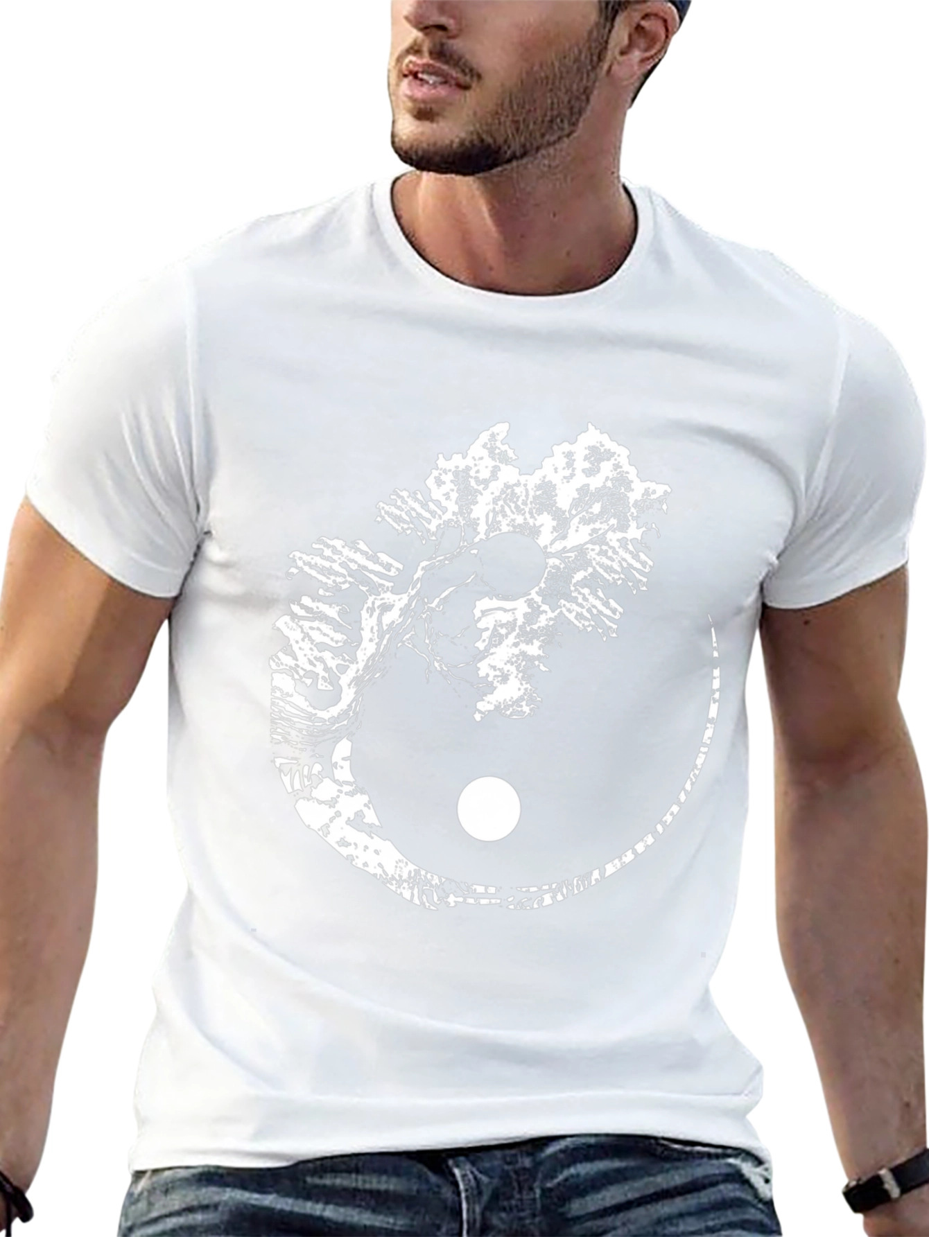 Yin Yang Tree Graphic Black T-Shirt