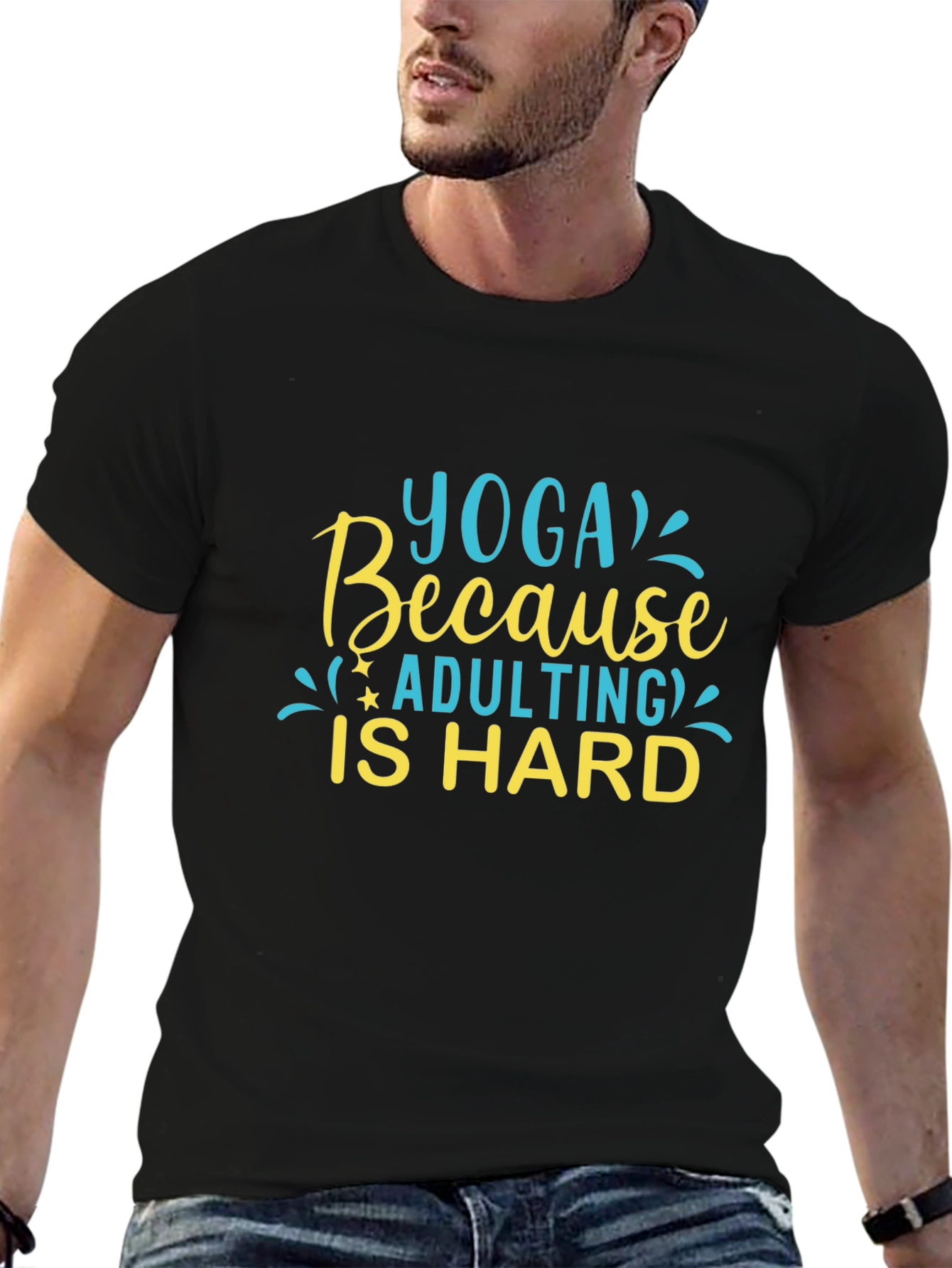 Yoga Because Adulting Is Hard - Black T-Shirt