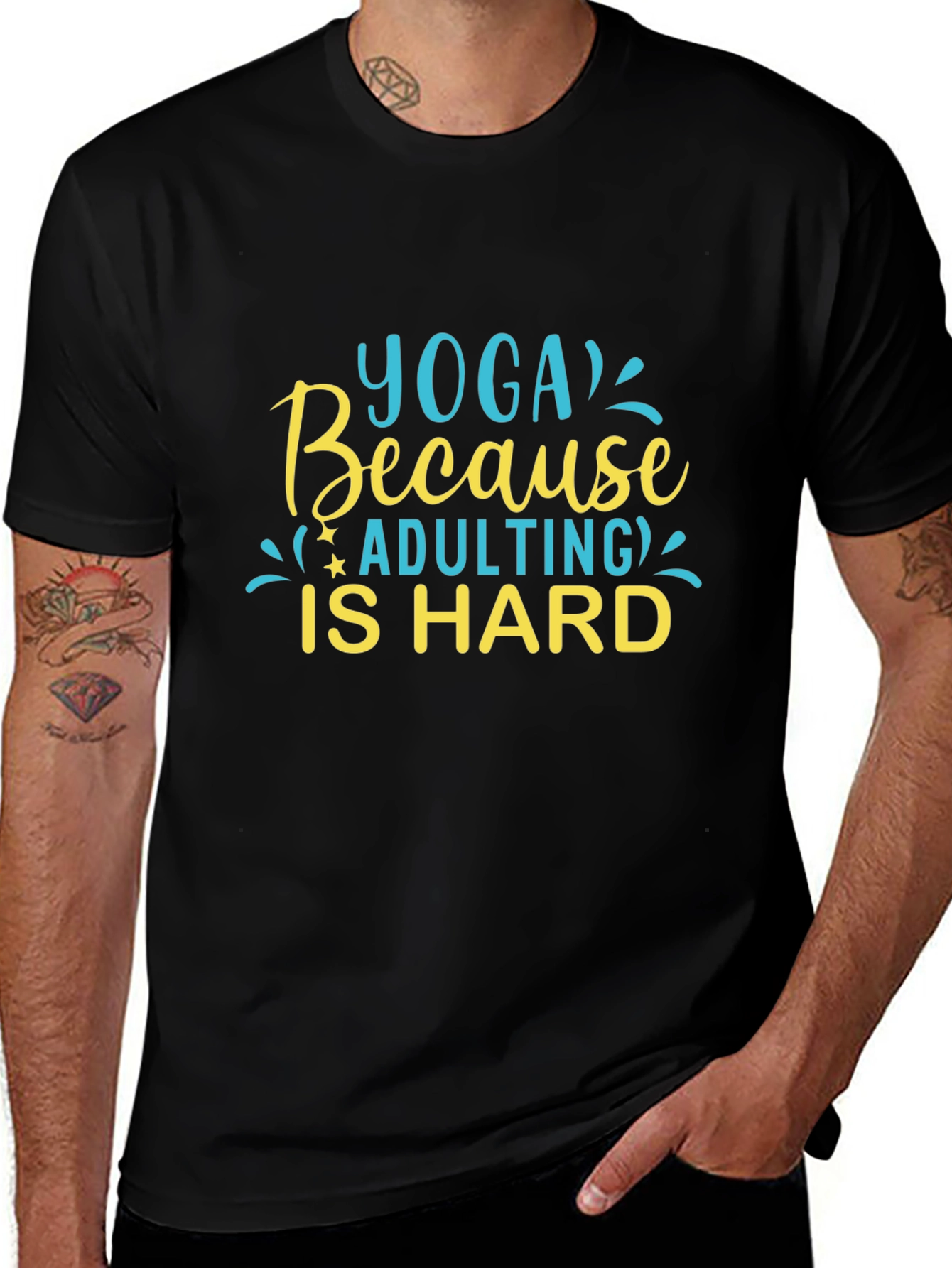 Yoga Because Adulting Is Hard - Black T-Shirt