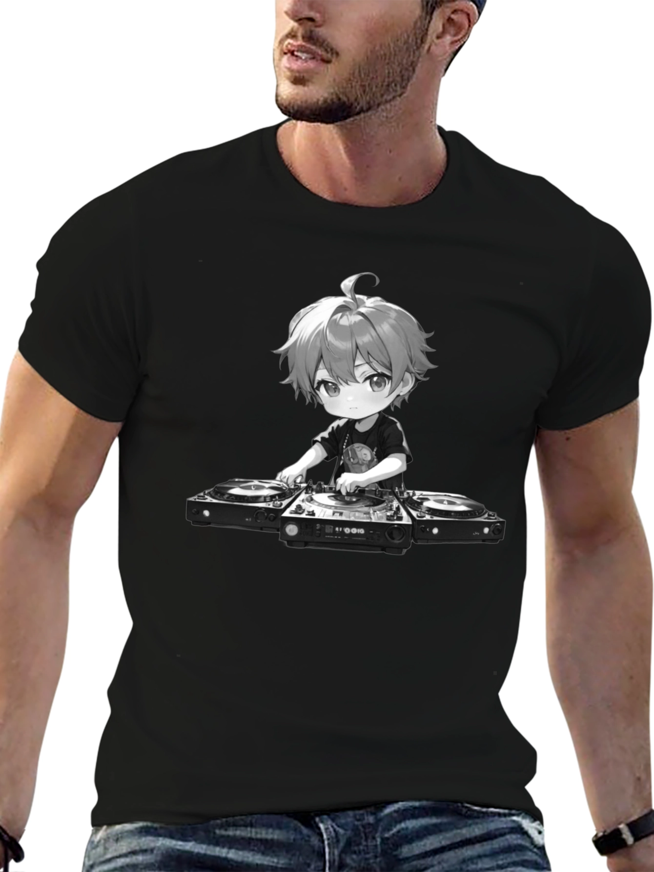 Anime DJ Graphic Tee - Cool Black T-Shirt